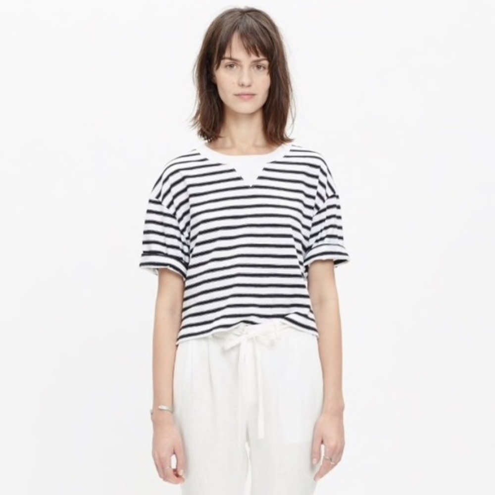 Madewell Sun Up Tee in Black White Stripe S - Picture 5 of 8